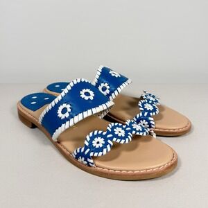 Jack Rogers Caroline Royal Blue White Whipstitch Leather Slide Sandals Womens 9